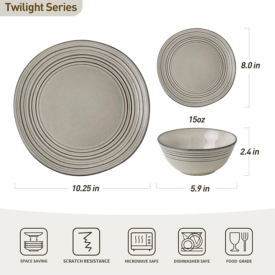 One of One Twilight Stoneware Dinnerware Set of 12 -Terre Verte