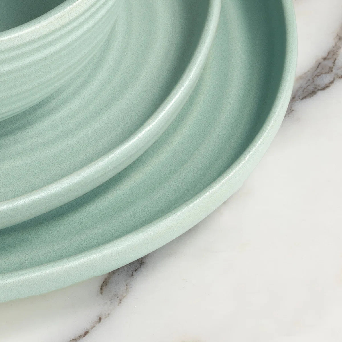 One of One Pluto Stoneware Dinnerware Set of 12 - Light Green