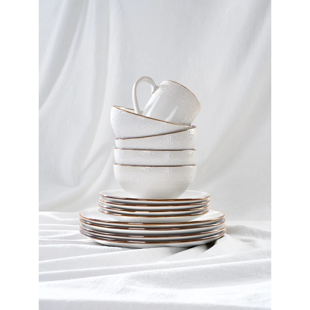 One of One Eden Stoneware Dinnerware Set of 24 - White Floral