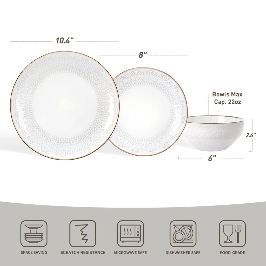 One of One Eden Stoneware Dinnerware Set of 24 - White Floral