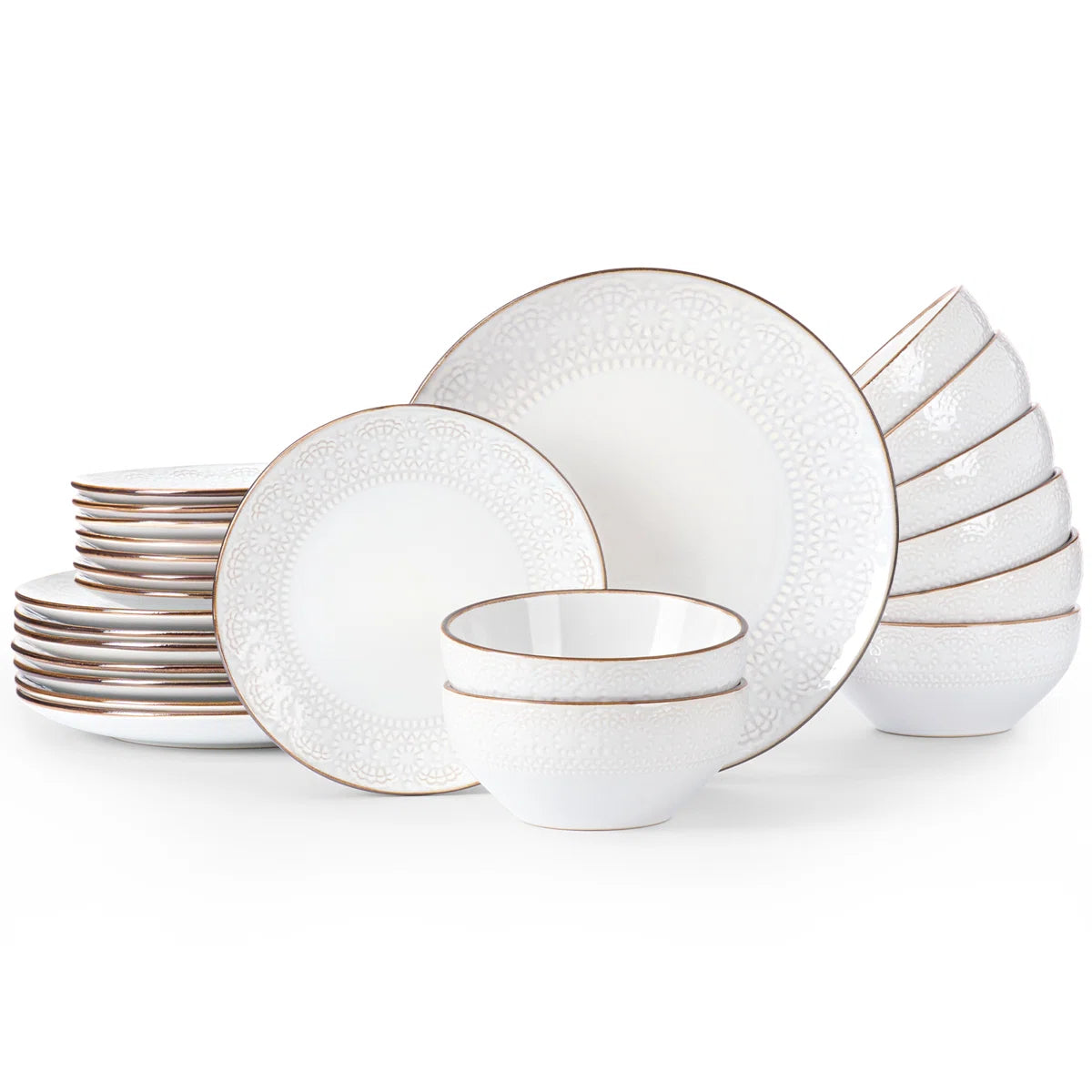 One of One Eden Stoneware Dinnerware Set of 24 - White Floral