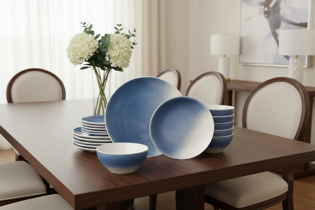 One of One Glacier Stoneware Dinnerware Set of 18 - Azure