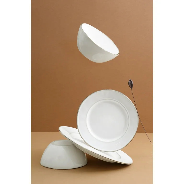 One of One Aurora Stoneware Dinnerware Set of 12 - Pearl White