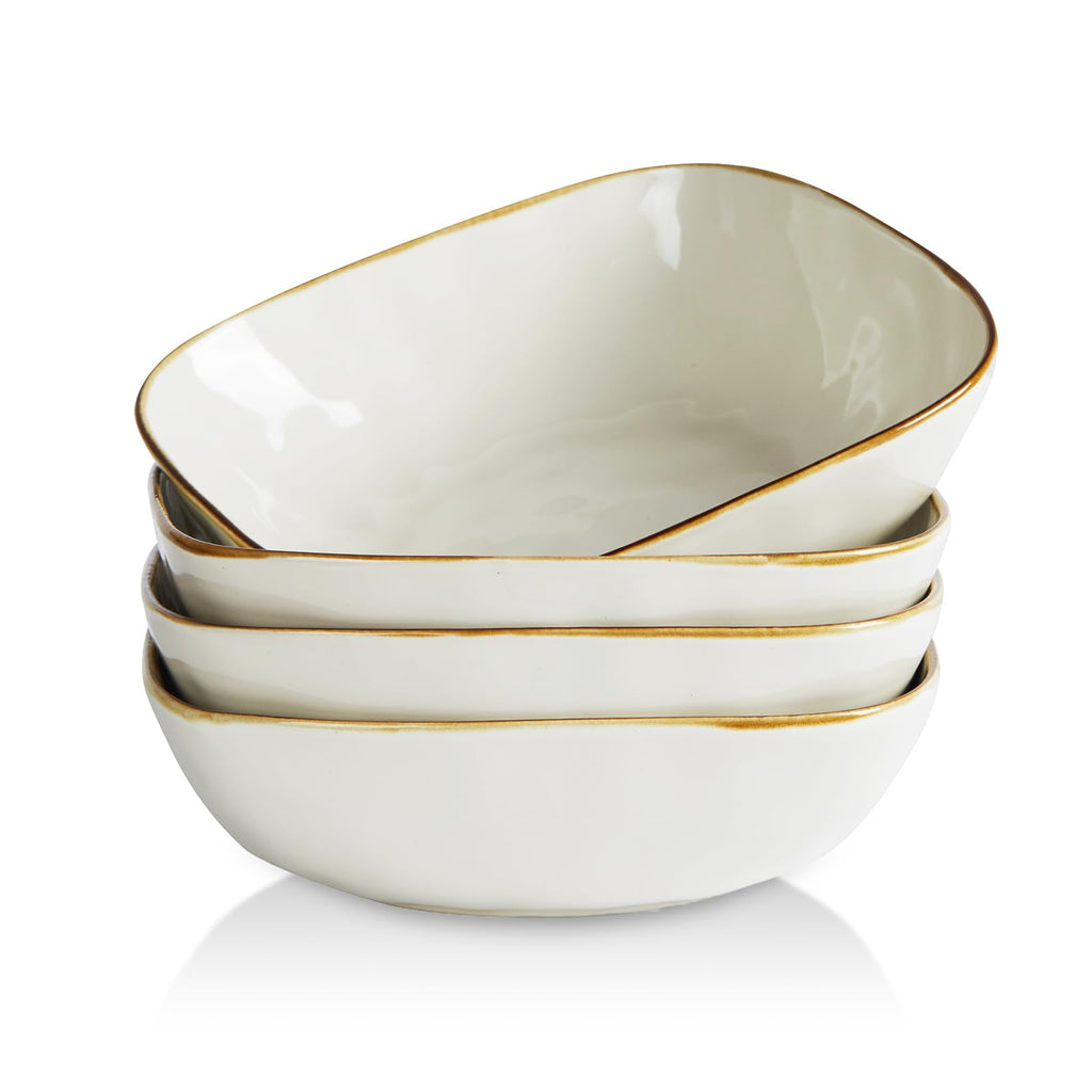 ONE of ONE 8" Ocean Square Pasta Bowl Set of 4 - Cappuccino White