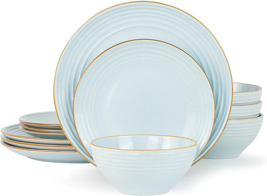 ONE of ONE Jupiter Stoneware Dinnerware Set of 12 - Light Blue