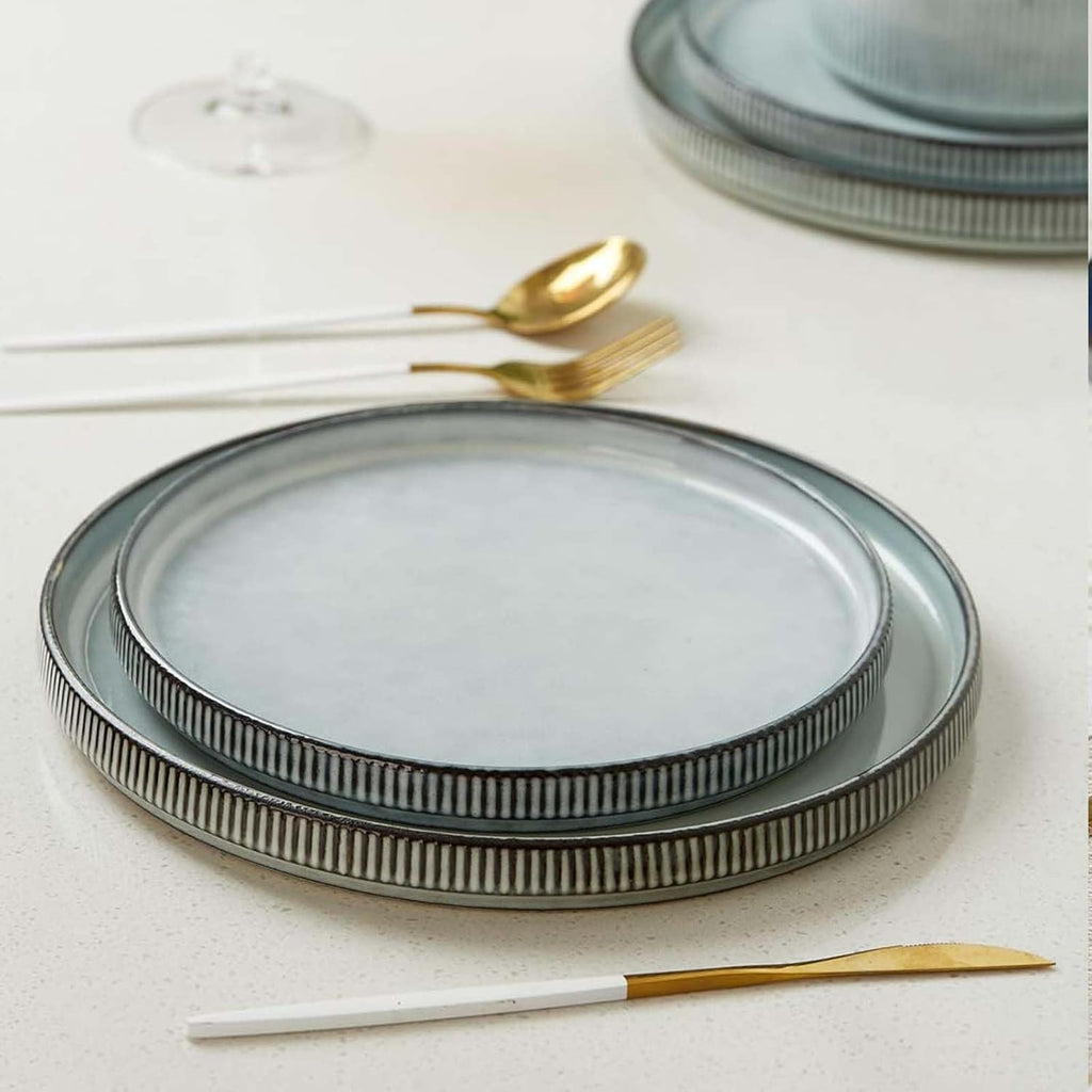 ONE of ONE Star Stoneware Dinnerware Set of 12 - Smoky Blue