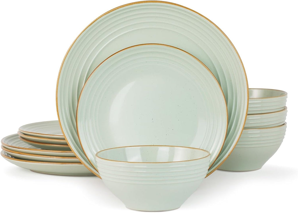 ONE of ONE Jupiter Stoneware Dinnerware Set of 12 - Light Green