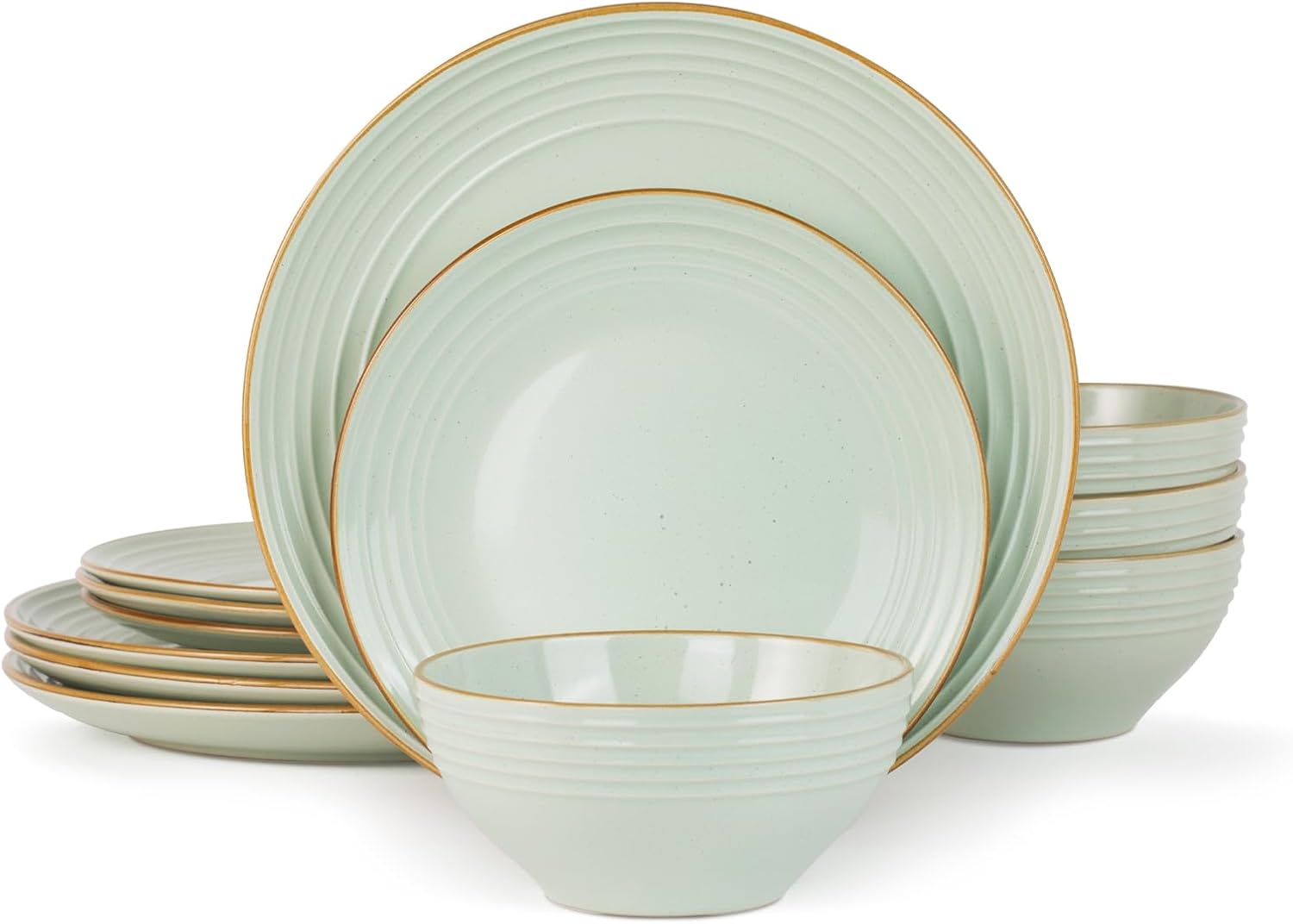 ONE of ONE Jupiter Stoneware Dinnerware Set of 12 - Light Green
