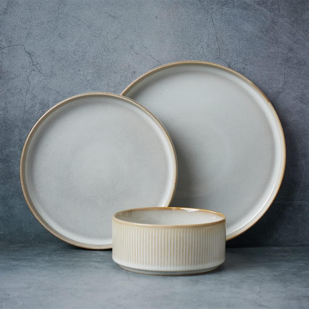 ONE of ONE Star Stoneware Dinnerware Set of 12 - Cappuccino White