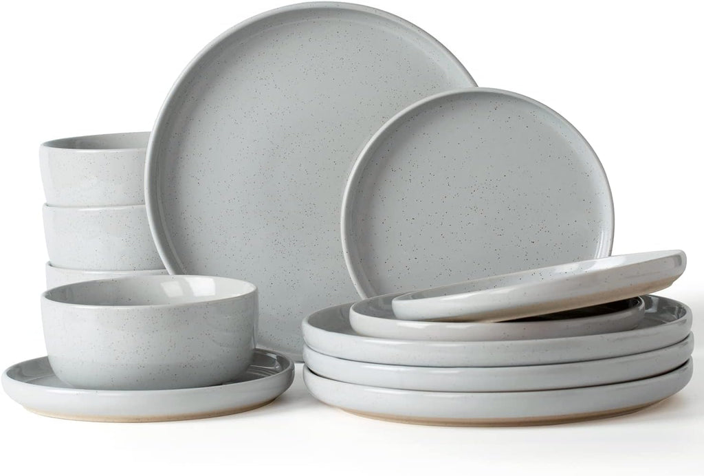ONE of ONE Milkyway Stoneware Dinnerware Set of 12 - Light Grey