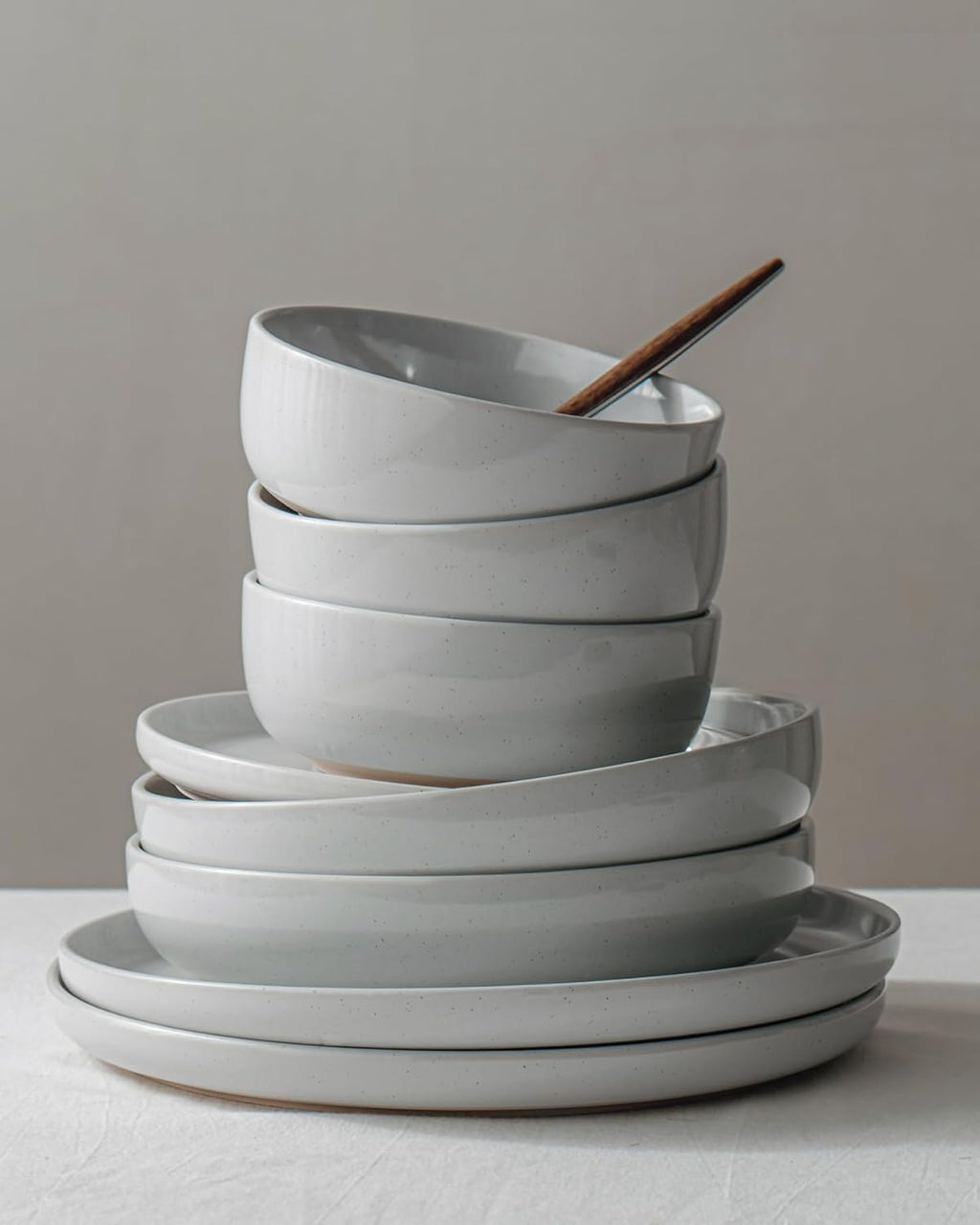 ONE of ONE Milkyway Stoneware Dinnerware Set of 12 - Light Grey