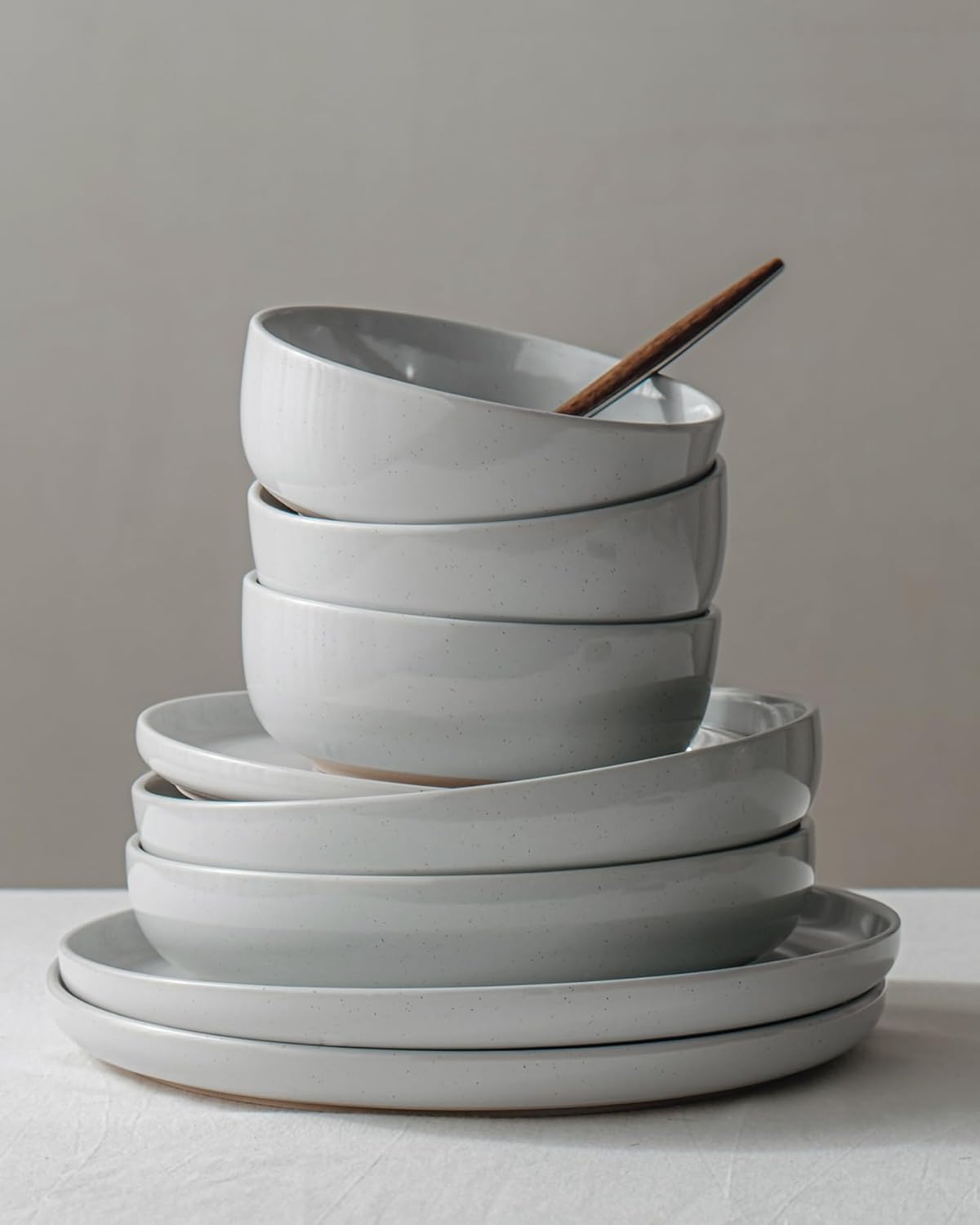 ONE of ONE Milkyway Stoneware Dinnerware Set of 12 - Light Grey