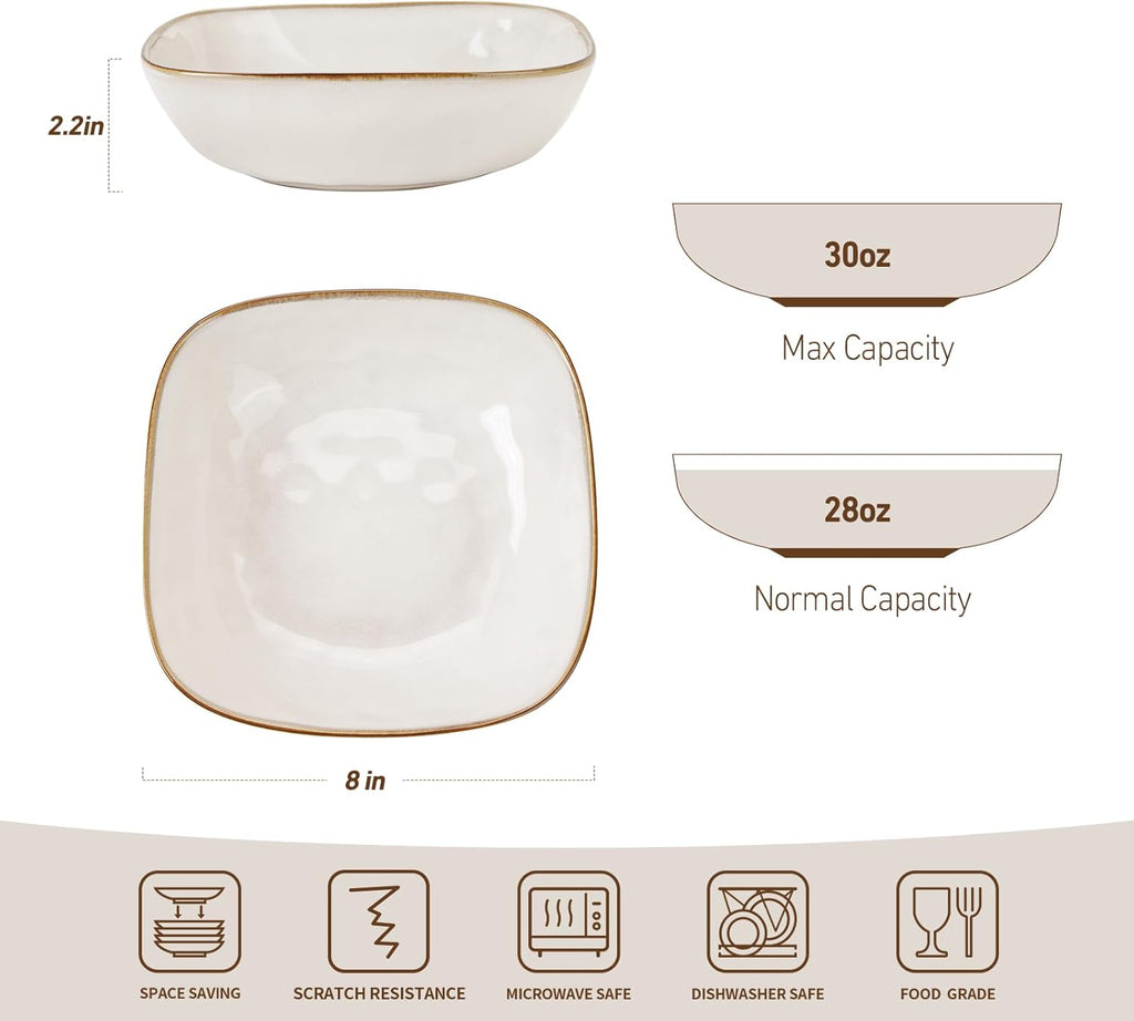 ONE of ONE 8" Ocean Square Pasta Bowl Set of 4 - Cappuccino White