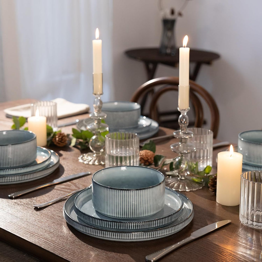 ONE of ONE Star Stoneware Dinnerware Set of 12 - Smoky Blue