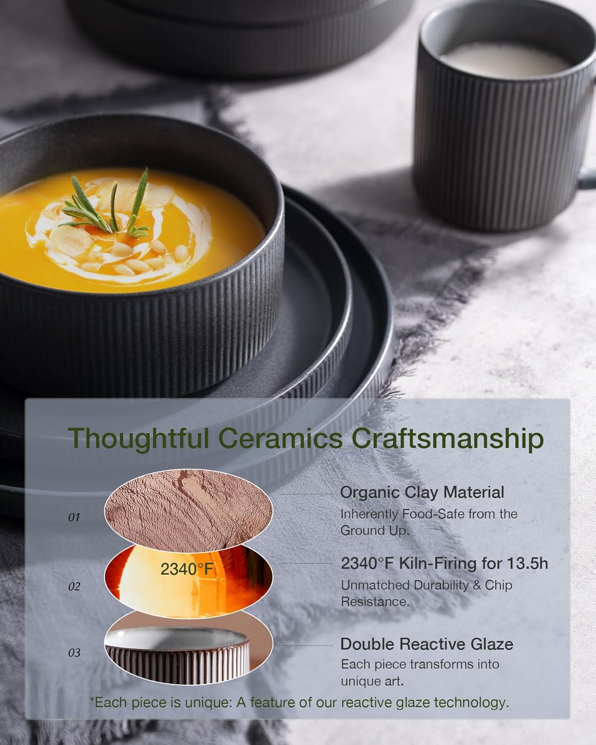 ONE of ONE Star Stoneware Dinnerware Set of 12 - Matte Dark Charcoal