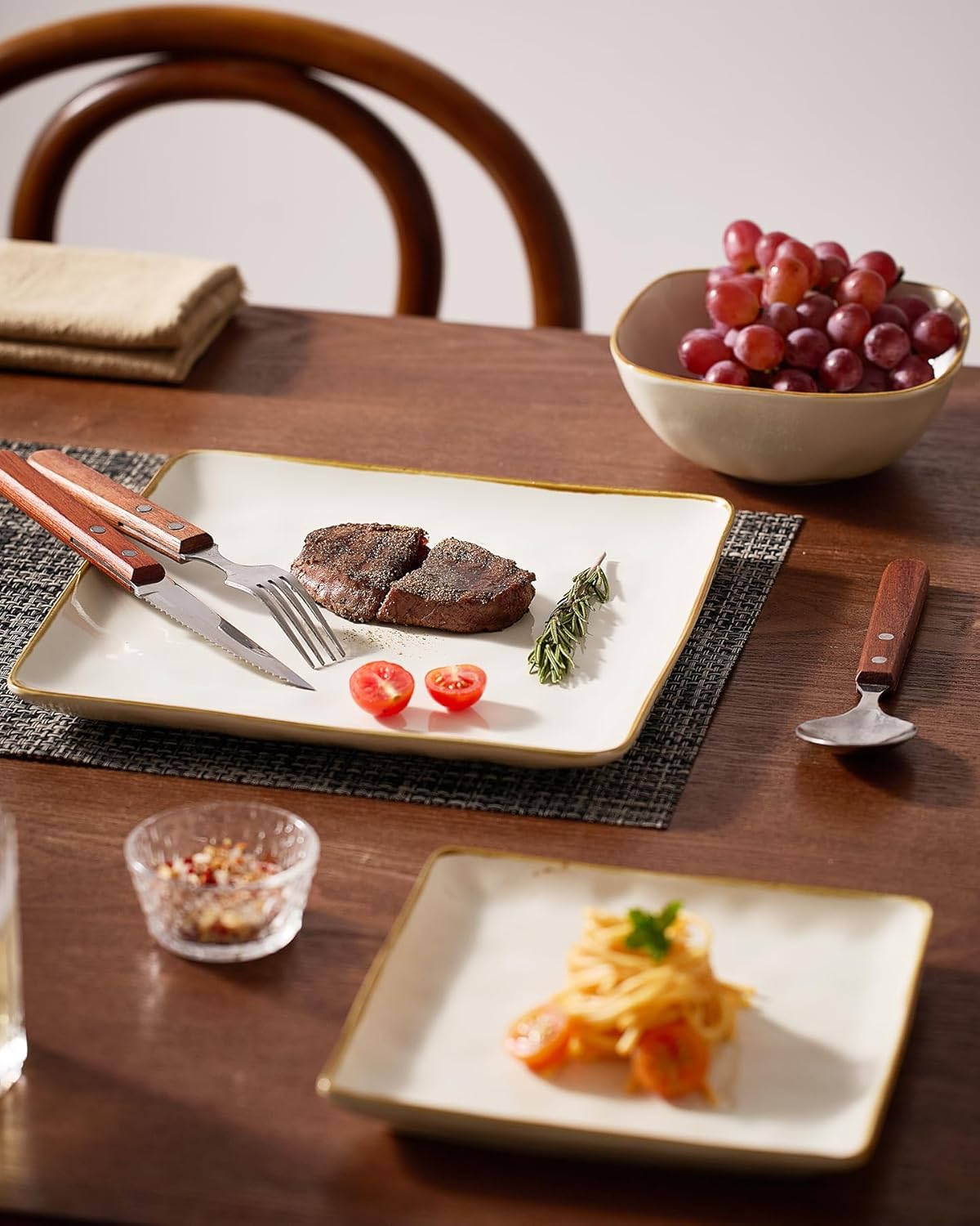 ONE of ONE Ocean Square Stoneware Dinnerware Set of 12 - Cappuccino White