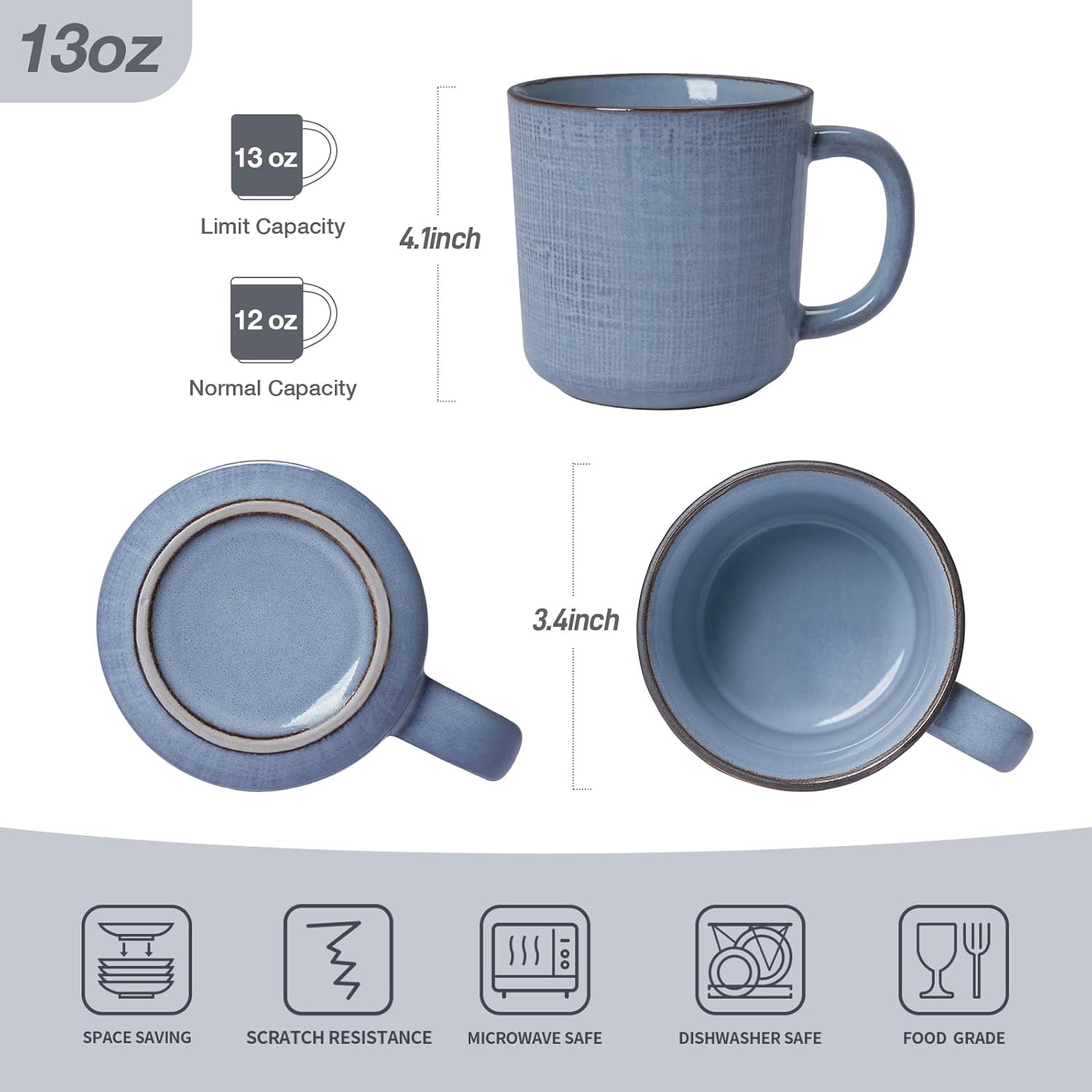 ONE of ONE Moonlight Coffee Mug Cup Set of 4 - Blue