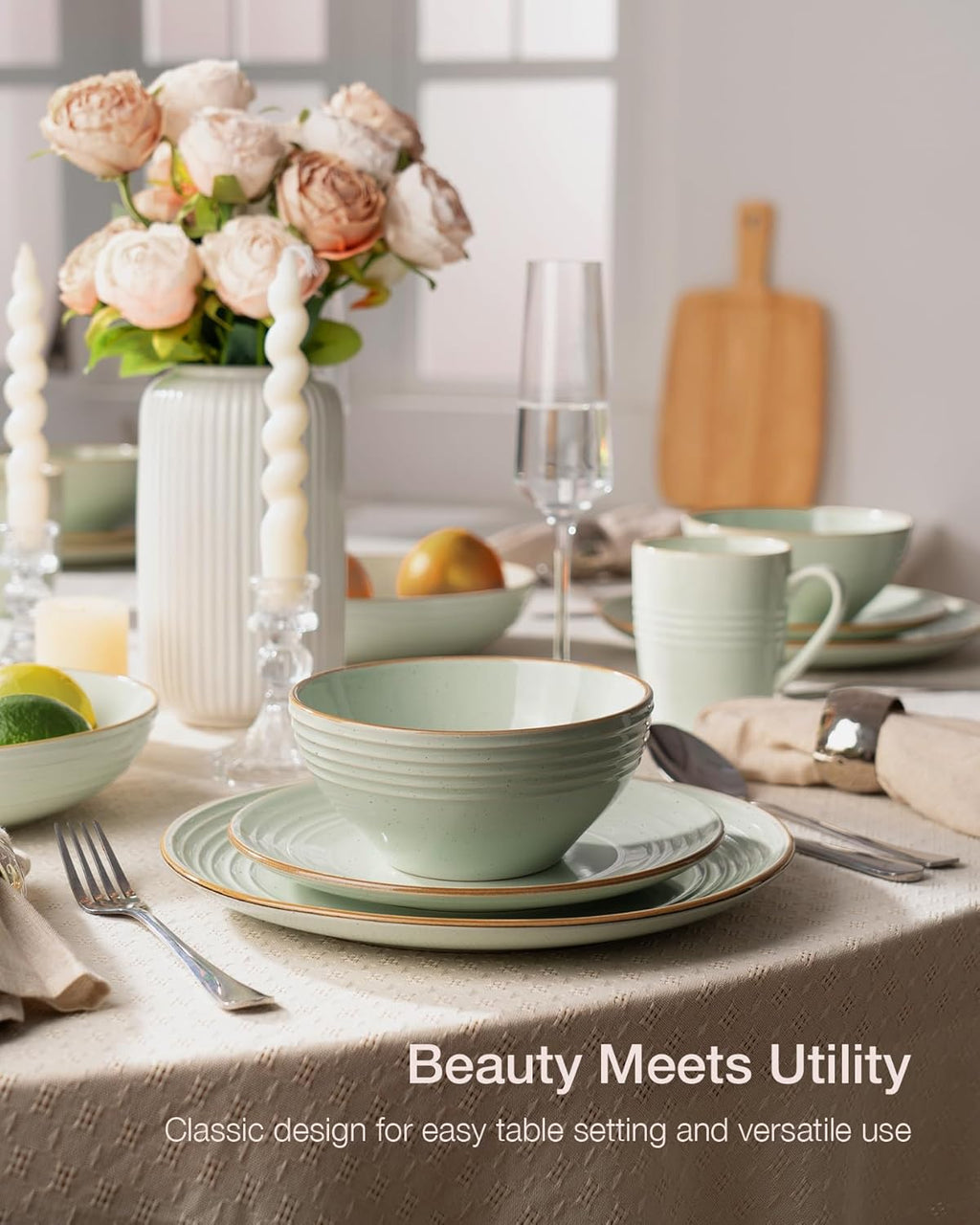 ONE of ONE Jupiter Stoneware Dinnerware Set of 12 - Light Green