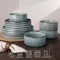 ONE of ONE Star Stoneware Dinnerware Set of 12 - Smoky Blue