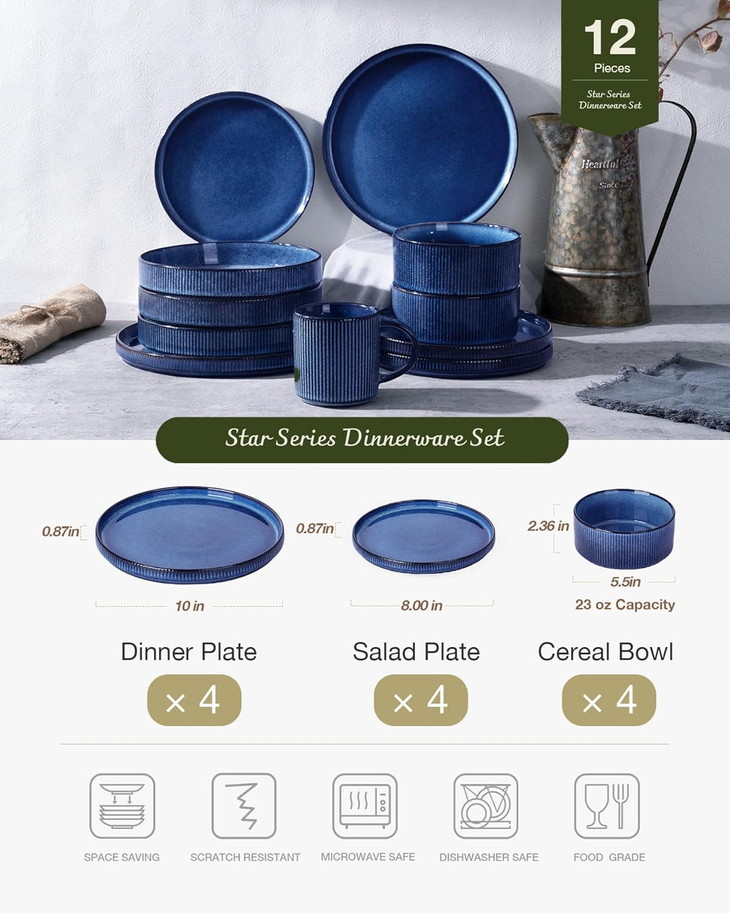 ONE of ONE Star Stoneware Dinnerware Set of 12 - Nebula Blue