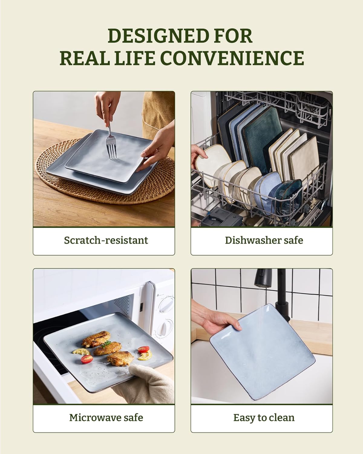 ONE of ONE Ocean Square Stoneware Dinnerware Set of 12 - Grey