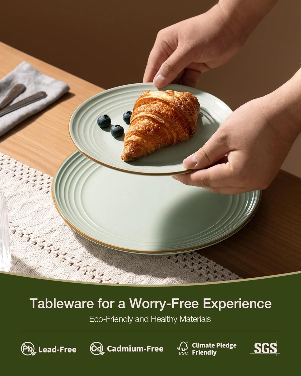 ONE of ONE Jupiter Stoneware Dinnerware Set of 12 - Light Green