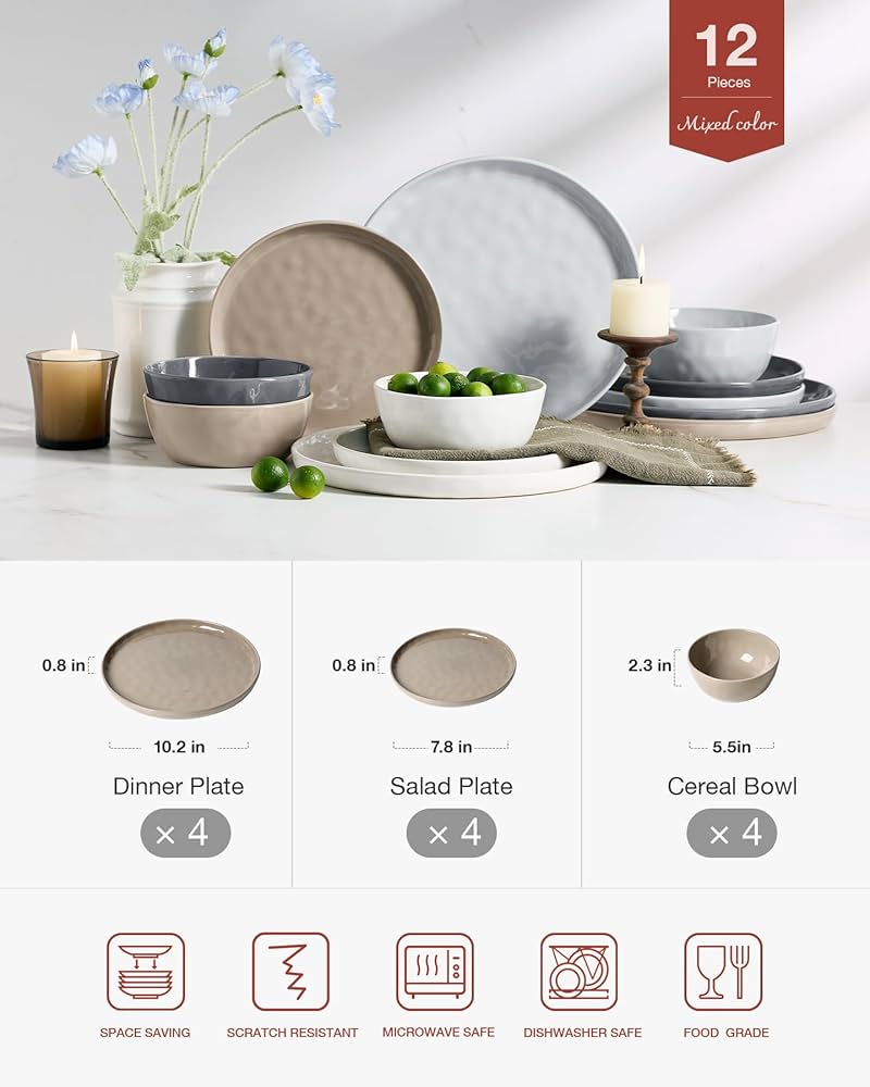 One of One Mars Stoneware Dinnerware Set of 12 - Multi Color