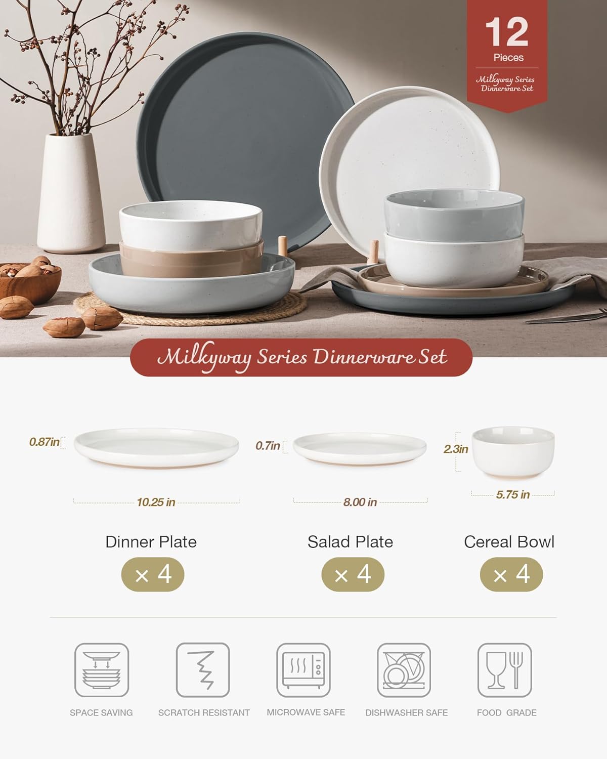 ONE of ONE Milkyway Stoneware Dinnerware Set of 12 - Multi Color