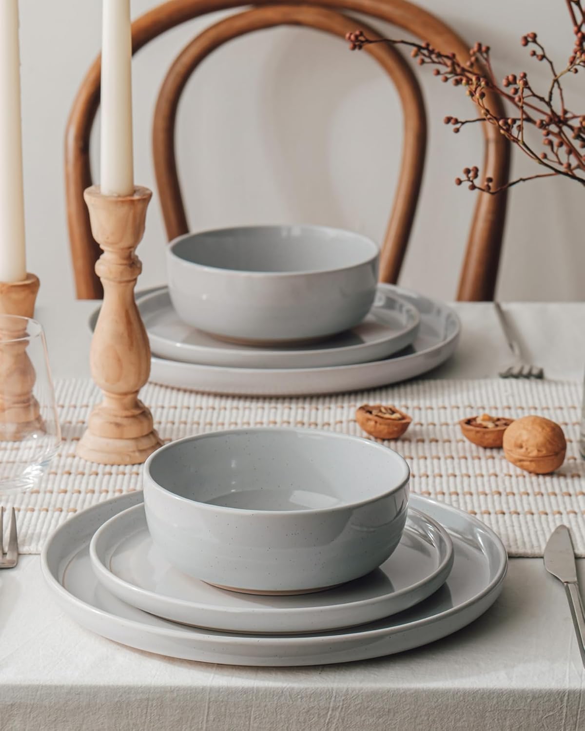 ONE of ONE Milkyway Stoneware Dinnerware Set of 12 - Light Grey