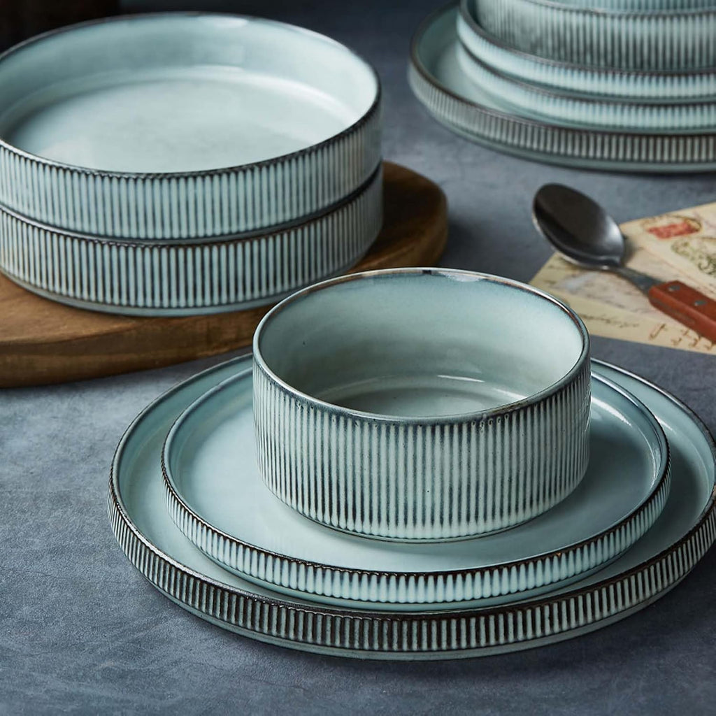 ONE of ONE Star Stoneware Dinnerware Set of 12 - Smoky Blue