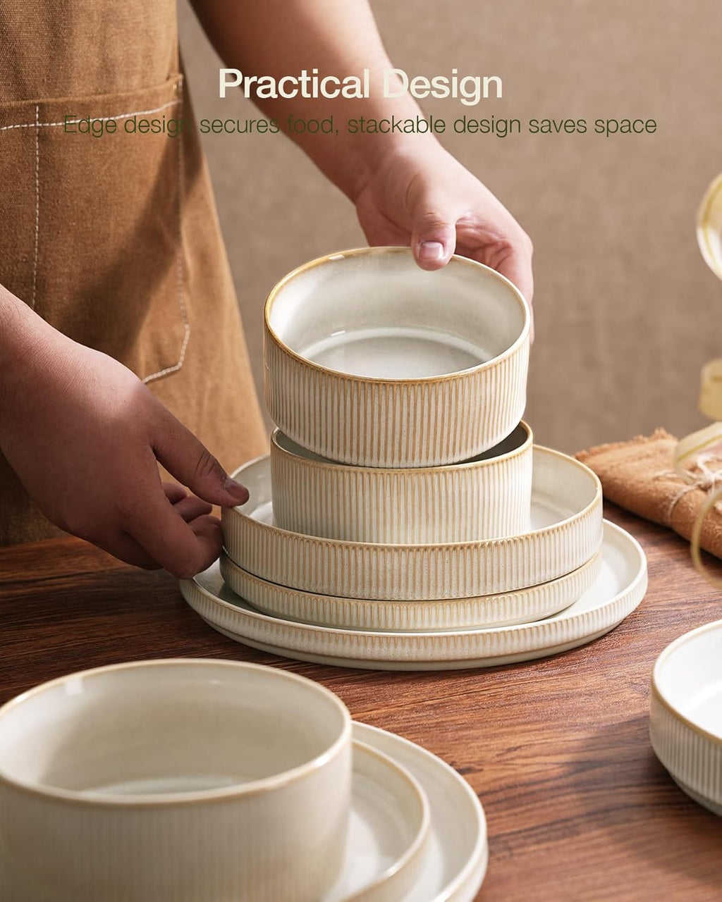 ONE of ONE Star Stoneware Dinnerware Set of 12 - Cappuccino White