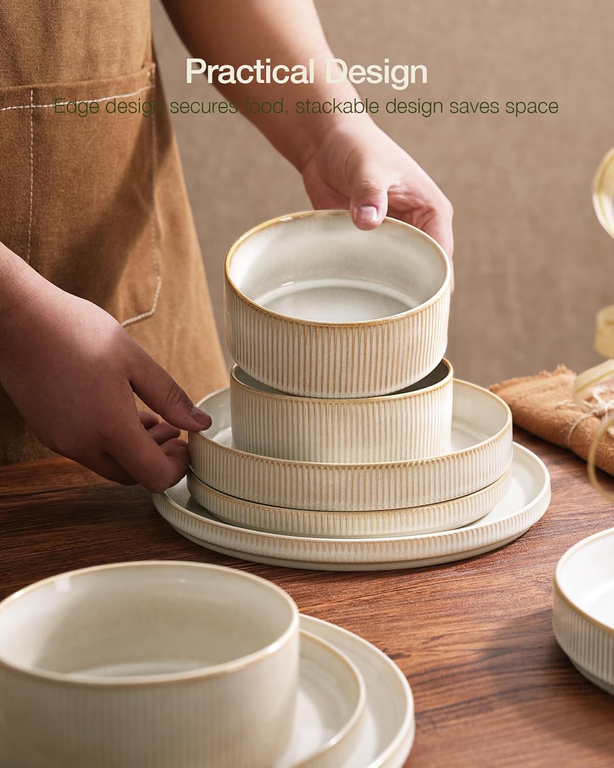 ONE of ONE Star Stoneware Dinnerware Set of 12 - Cappuccino White