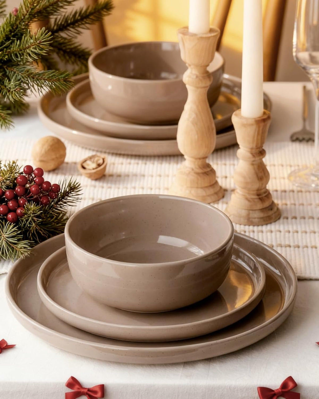 ONE of ONE Milkyway Stoneware Dinnerware Set of 12 - Cinnamon Brown