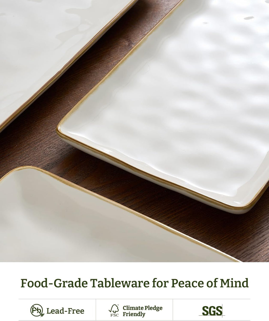 ONE of ONE Ocean Rectangle Serving Platter Set of 3 - Vanilla White