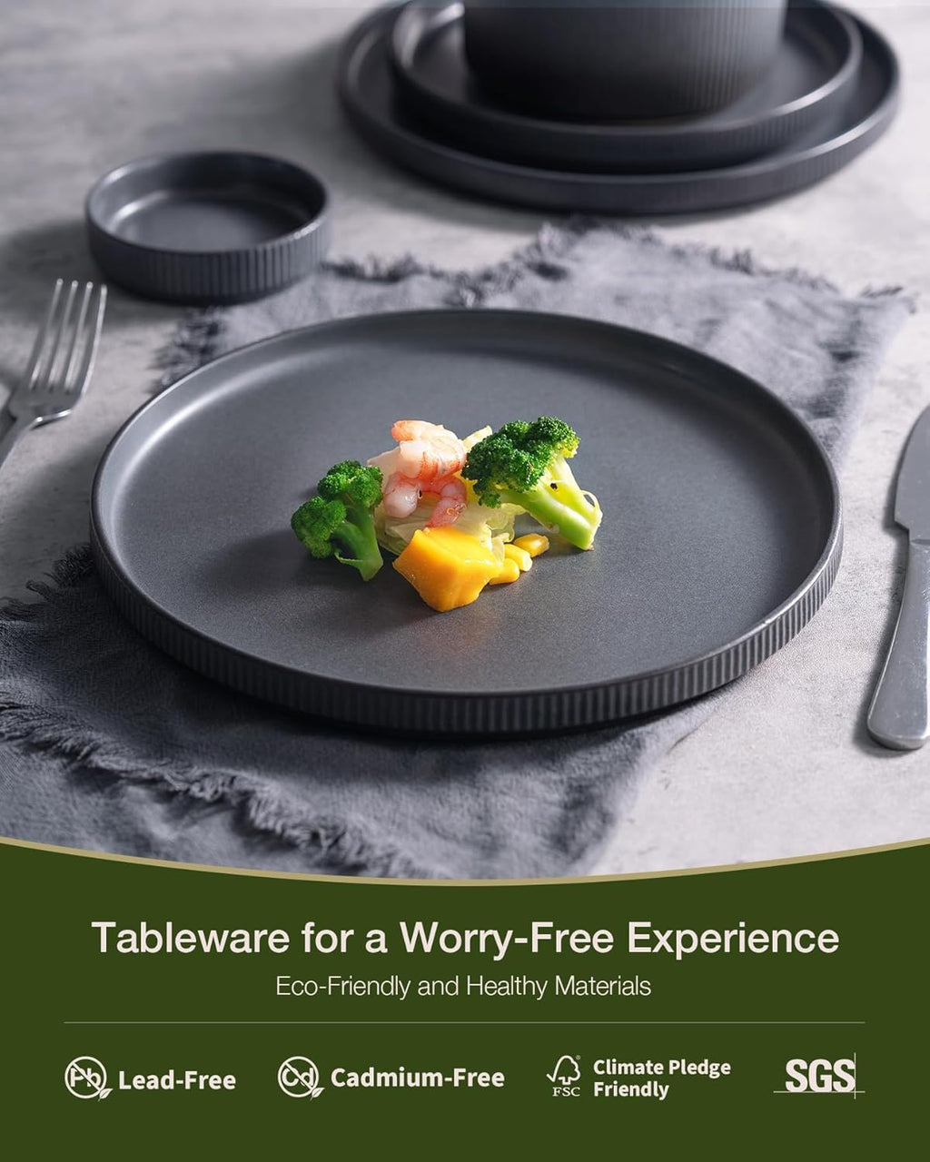 ONE of ONE Star Stoneware Dinnerware Set of 12 - Matte Dark Charcoal