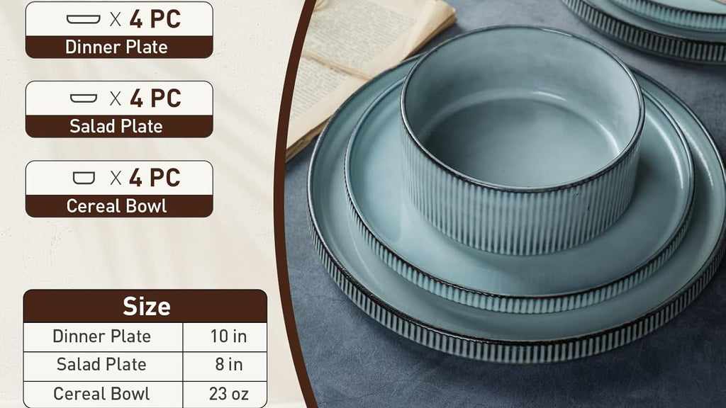 ONE of ONE Star Stoneware Dinnerware Set of 12 - Smoky Blue