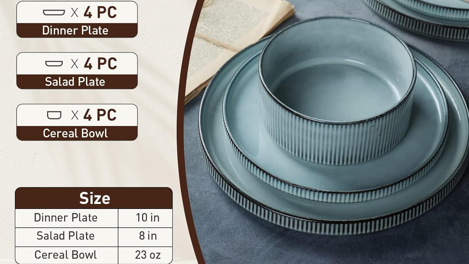 ONE of ONE Star Stoneware Dinnerware Set of 12 - Smoky Blue