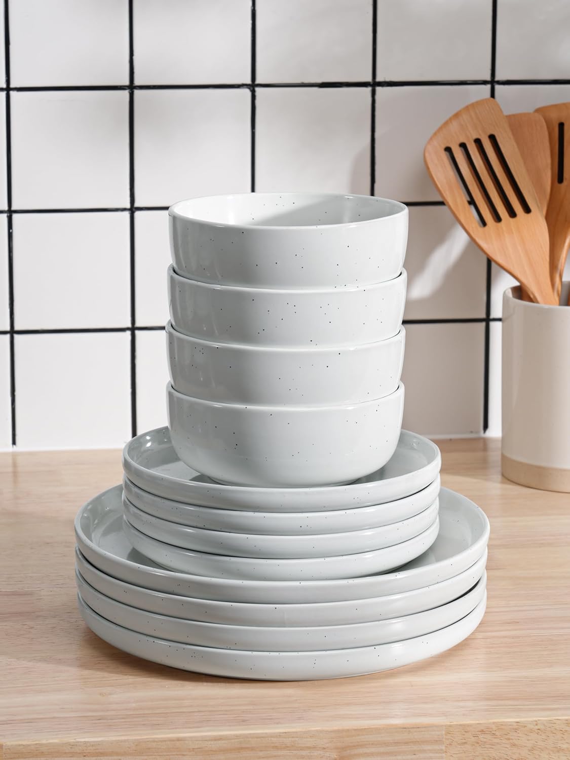 One of One Dawn Stoneware Dinnerware Set of 12 - White