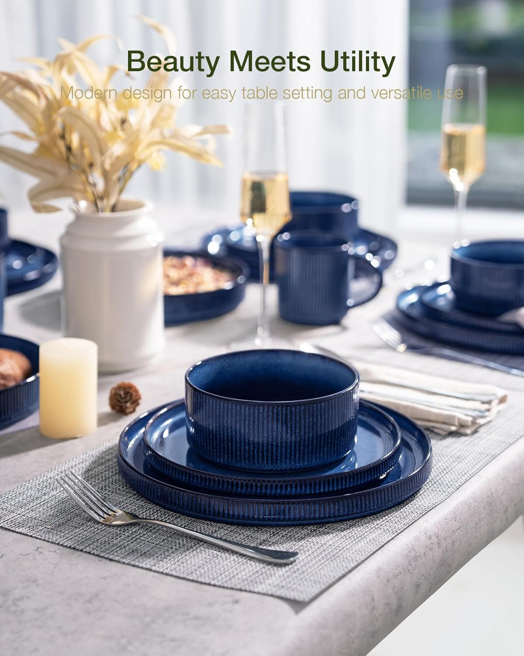 ONE of ONE Star Stoneware Dinnerware Set of 12 - Nebula Blue