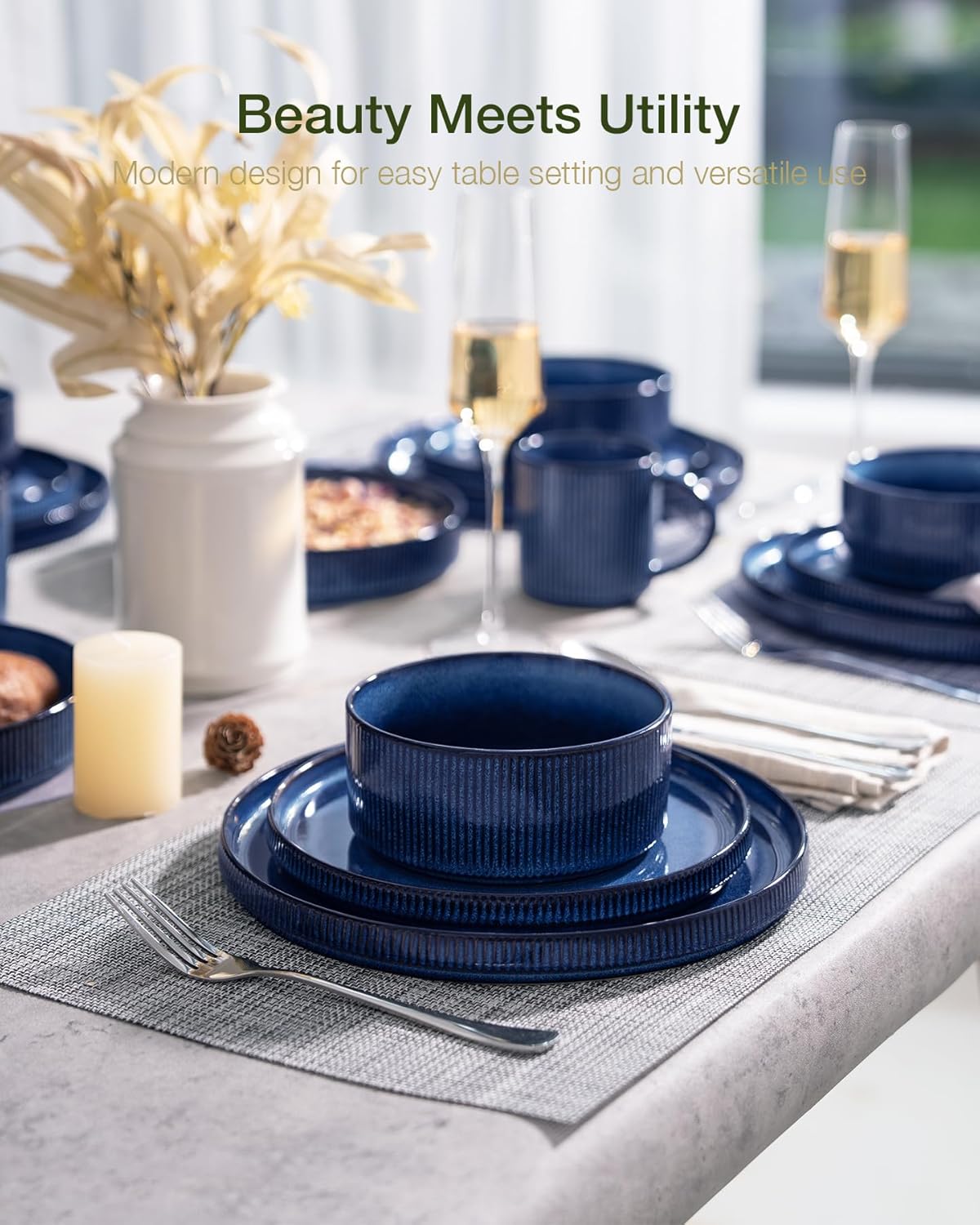ONE of ONE Star Stoneware Dinnerware Set of 12 - Nebula Blue