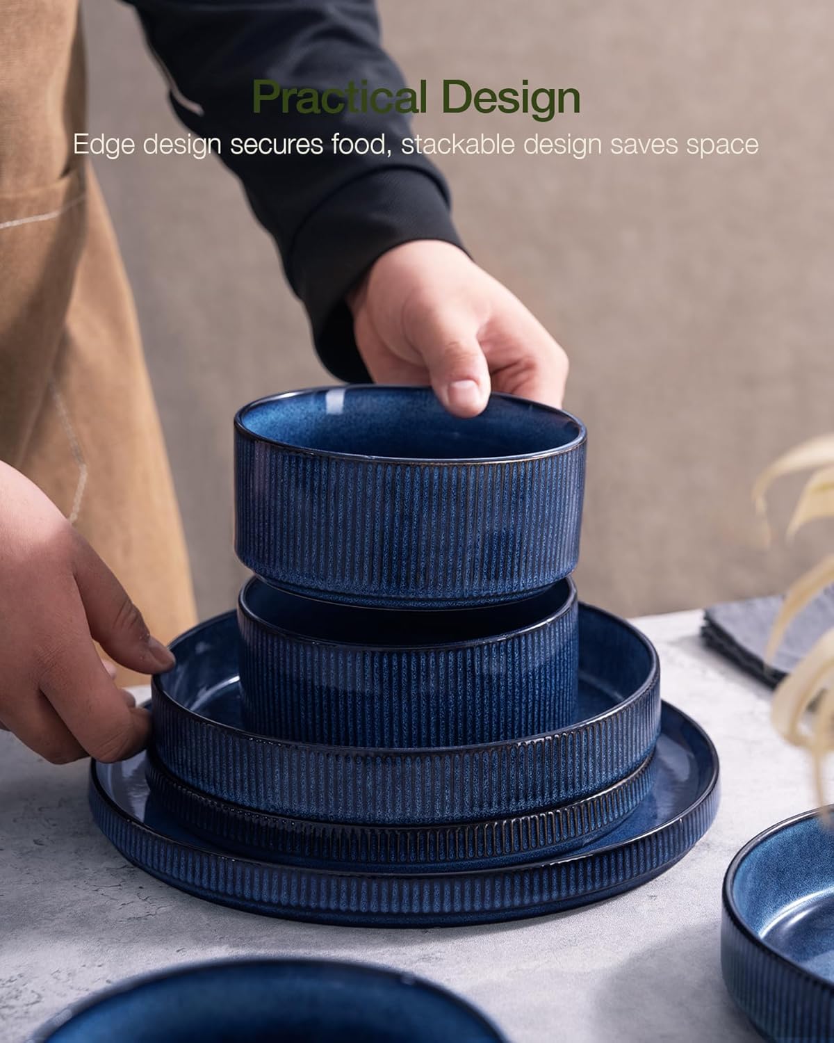 ONE of ONE Star Stoneware Dinnerware Set of 12 - Nebula Blue