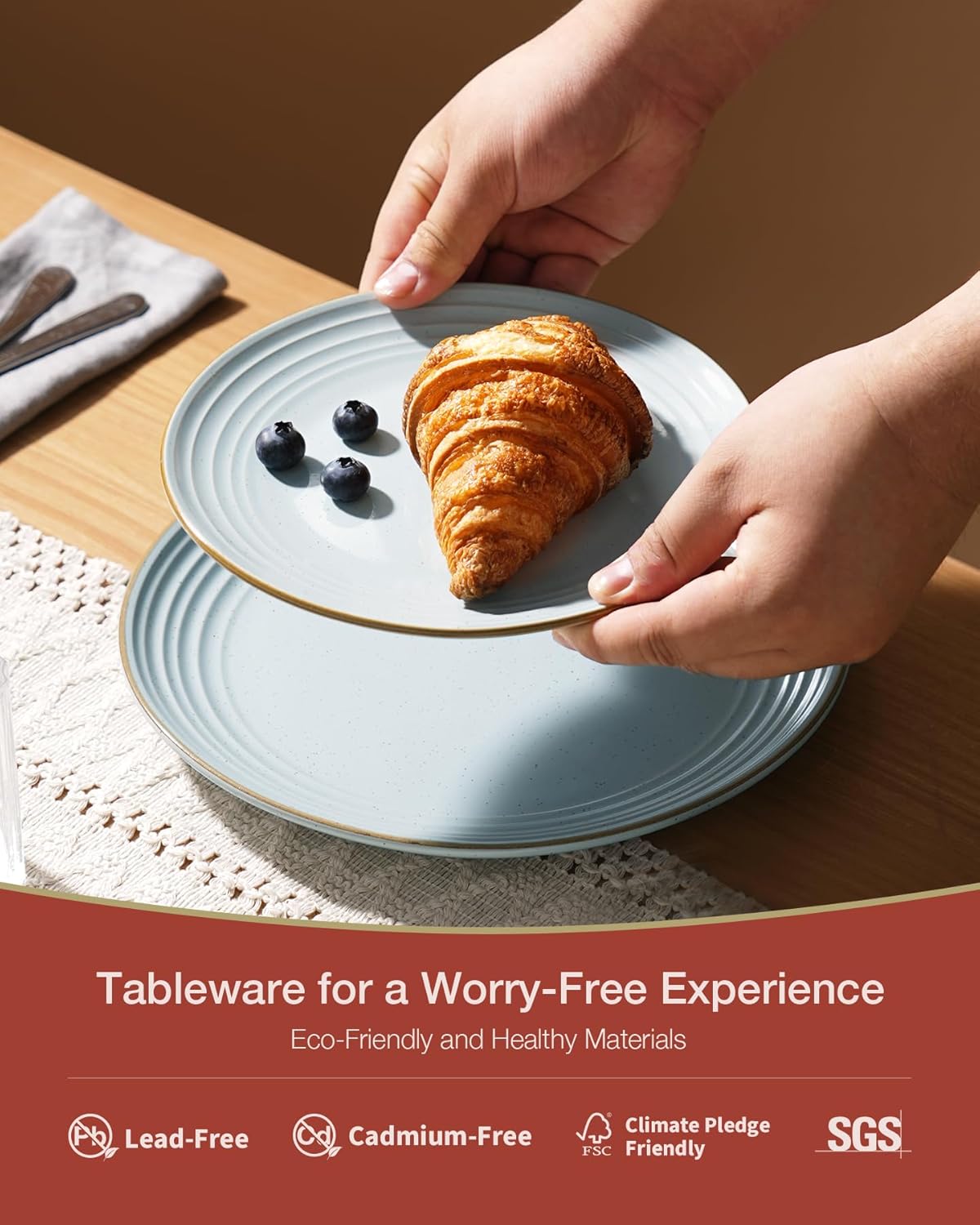 ONE of ONE Jupiter Stoneware Dinnerware Set of 12 - Light Blue