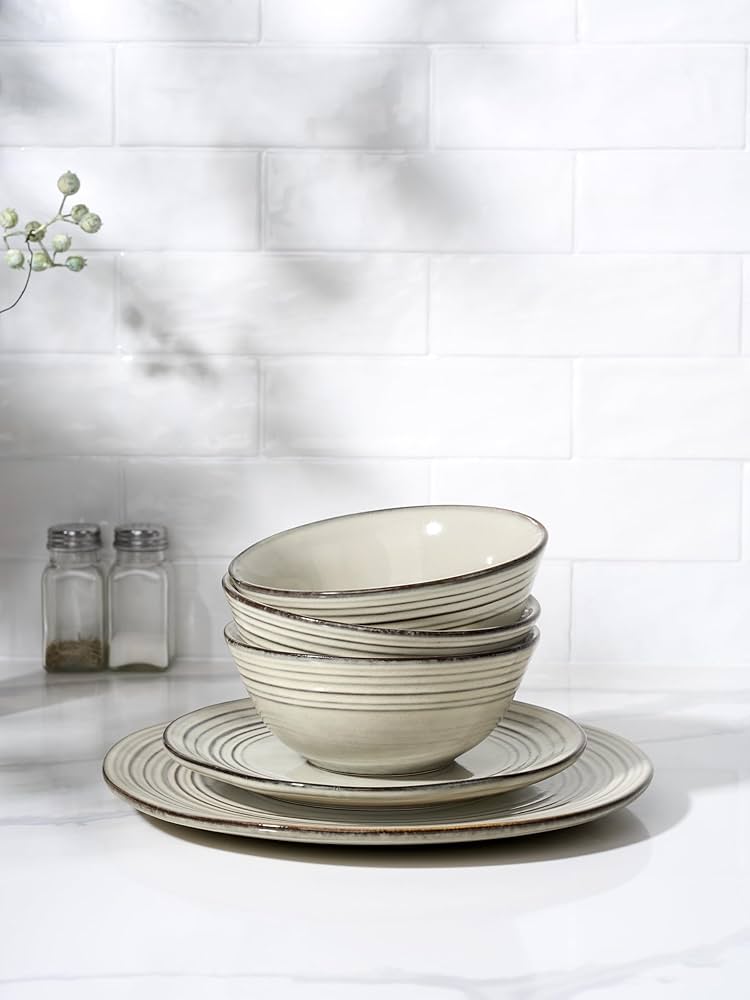 One of One Twilight Stoneware Dinnerware Set of 12 -Terre Verte