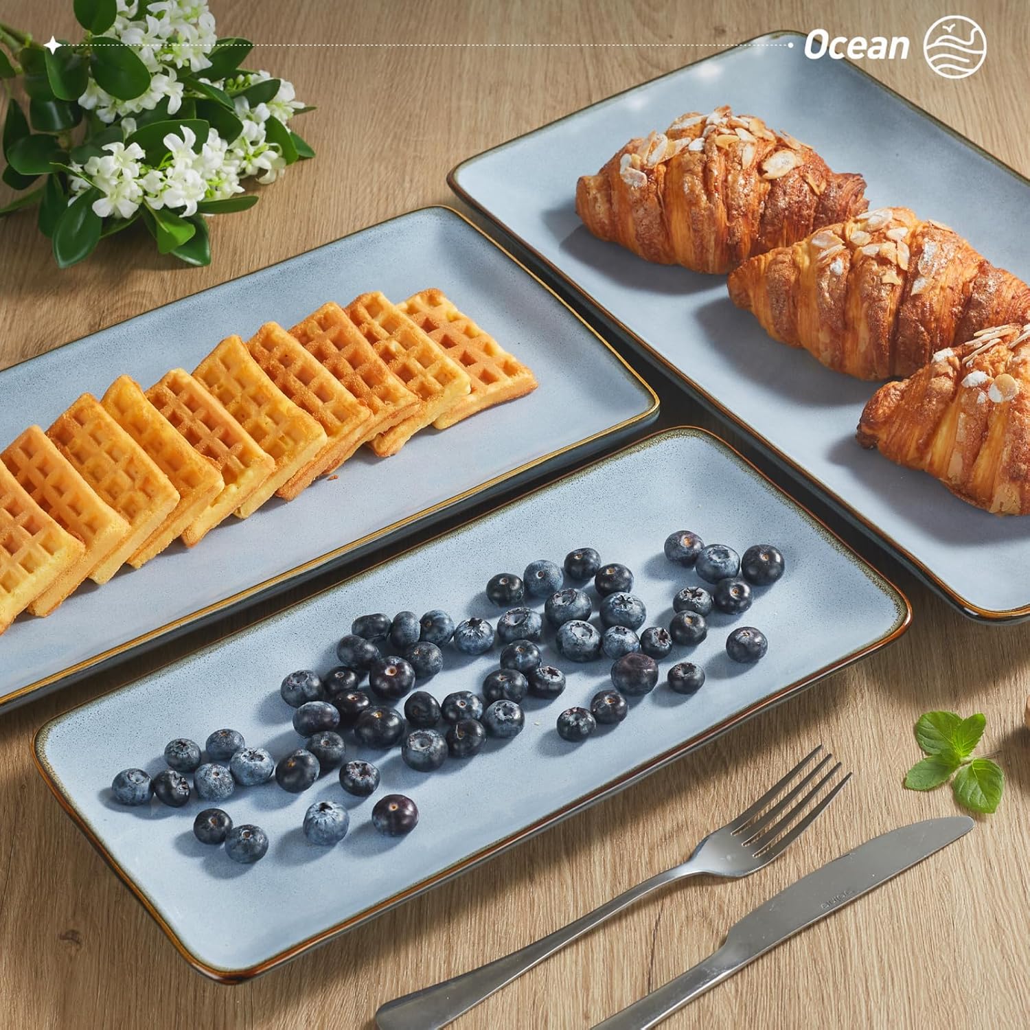 ONE of ONE Ocean Rectangle Serving Platter Set of 3 - Blue