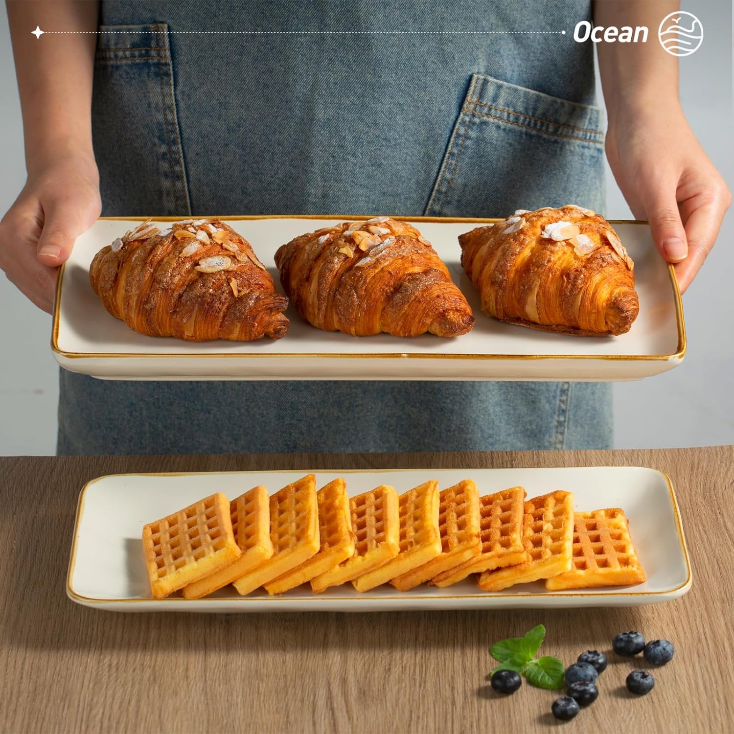 ONE of ONE Ocean Rectangle Serving Platter Set of 3 - Vanilla White