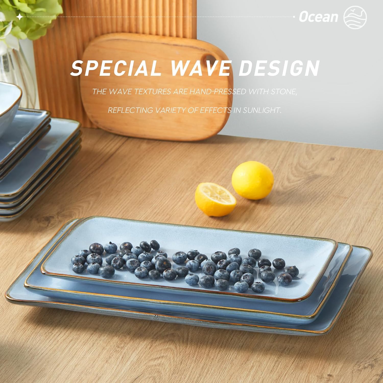 ONE of ONE Ocean Rectangle Serving Platter Set of 3 - Blue