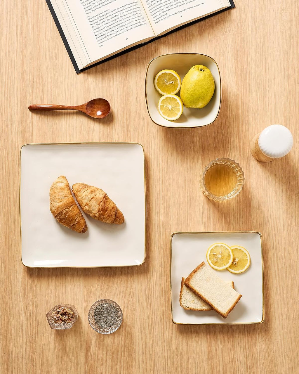 ONE of ONE Ocean Square Stoneware Dinnerware Set of 12 - Cappuccino White