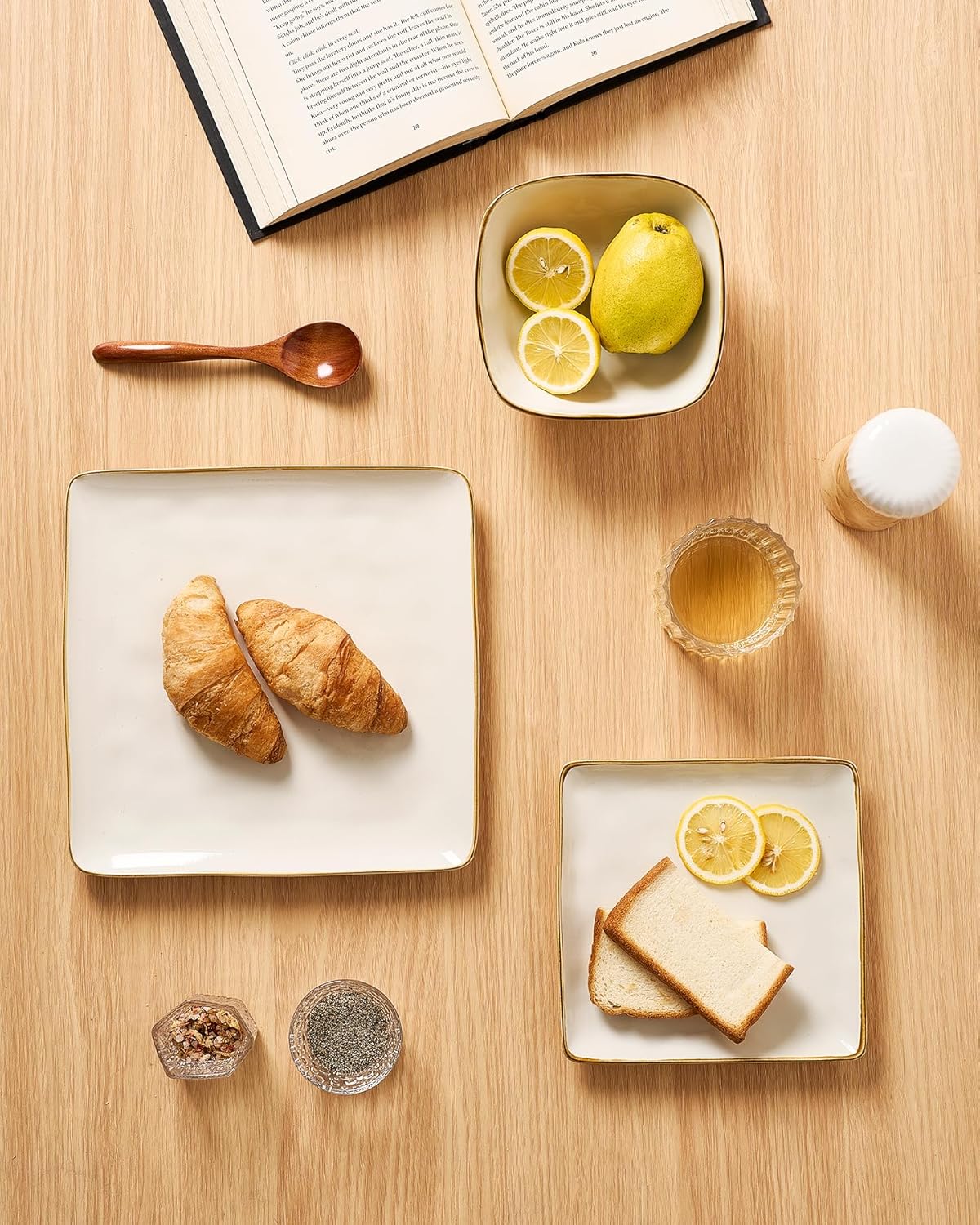 ONE of ONE Ocean Square Stoneware Dinnerware Set of 12 - Cappuccino White