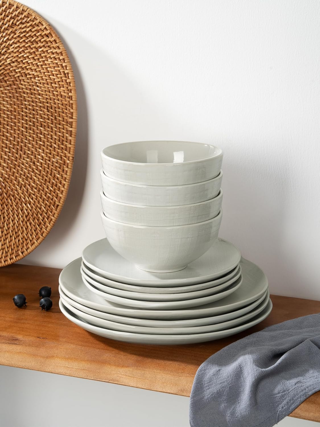 One of One Moonlight Stoneware Dinnerware Set of 12 - White