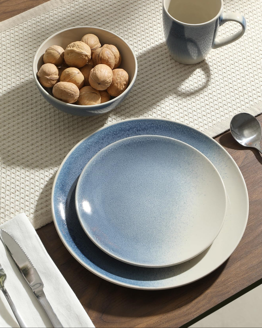 One of One Glacier Stoneware Dinnerware Set of 18 - Azure